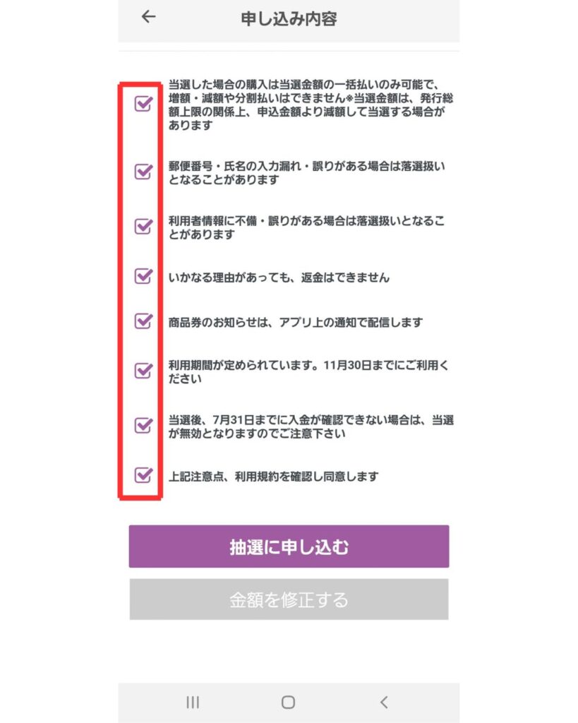 太宰府ペイの申し込み内容の確認の画面